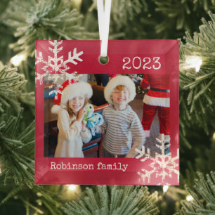 Ornement En Verre Cadeau de Noël personnalisé avec photo de famille