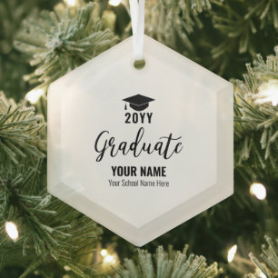 Ornement En Verre Cadeau de remise de diplôme noir simple diplômé