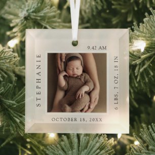 Ornement En Verre Cadeau photo simple de nom de bébé et de statistiq