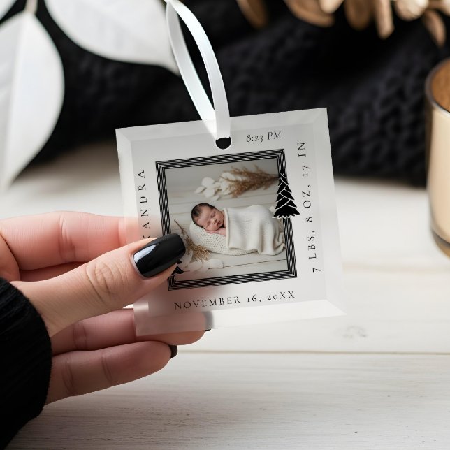 Ornement En Verre Cadre moderne Arbres À feuillage persistant Photo  (Modern Frame Evergreen Trees Photo Frame Birth Glass Ornament)