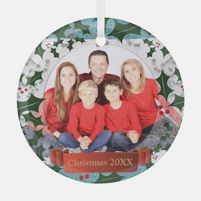 Ornement En Verre Cadre photo Frost et Holly Wreath (Recto)