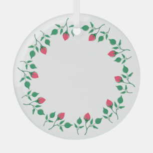 Ornement En Verre Cadre rond fleuri avec fleurs roses