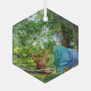 Ornement En Verre Cadre tropical luxuriant de SlipperyJoe rhinocéros