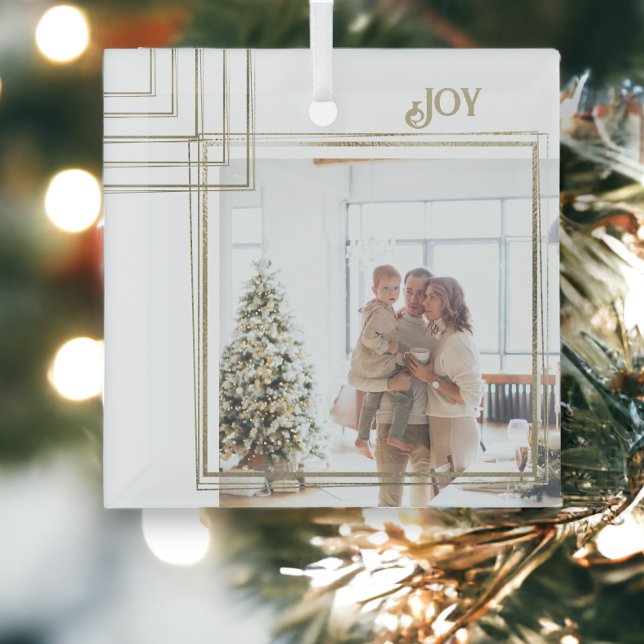 Ornement En Verre Cadres d'or photo Noël personnalisé (Golden Frame Photo Christmas Personalized Glass Ornament from Ricaso)