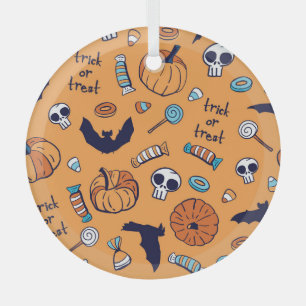 Ornement En Verre Candy Crâne Citrouille chauve Motif sans couture.