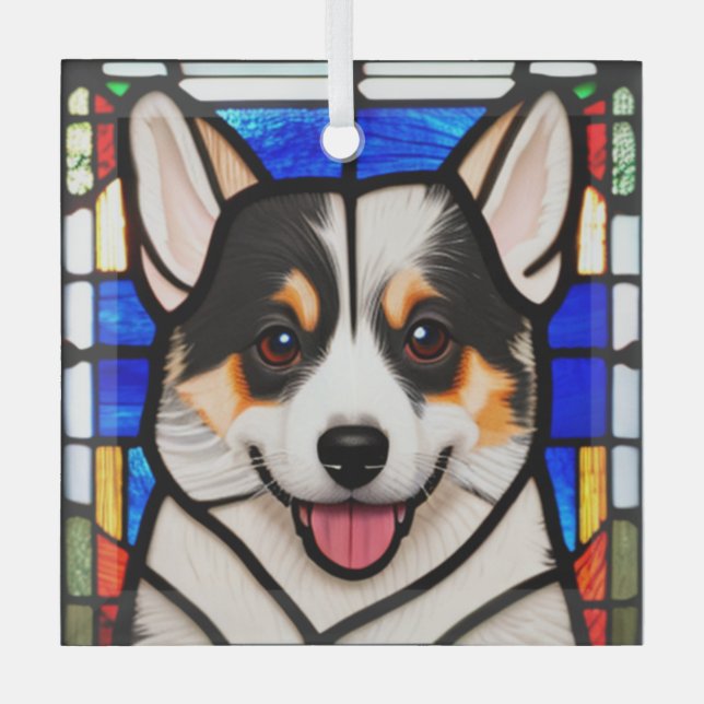 Ornement En Verre Cardigan Welsh Corgi "Verre Tiré" (Recto)