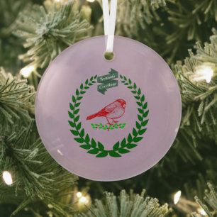 Ornement En Verre Cardinal au milieu de la couronne de Noël Cer