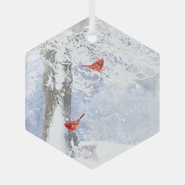Ornement En Verre Cardinal Red Bird Wildlife Art (Recto)