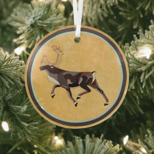 Ornement En Verre Caribou/Reindeer d'art populaire
