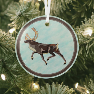 Ornement En Verre Caribou/Reindeer d'art populaire