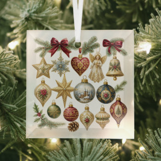 Ornement en verre carré en collage de Noël vintage