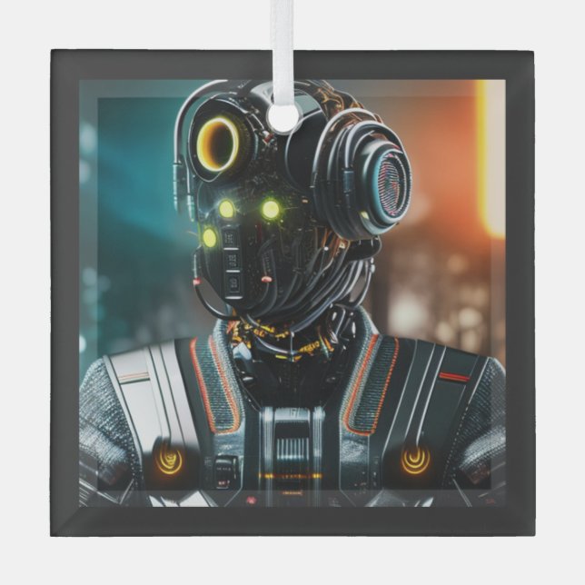 Ornement en verre carré Robot 3 (Recto)