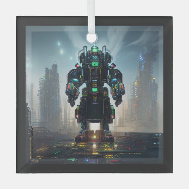 Ornement en verre carré Robot 4 (Recto)