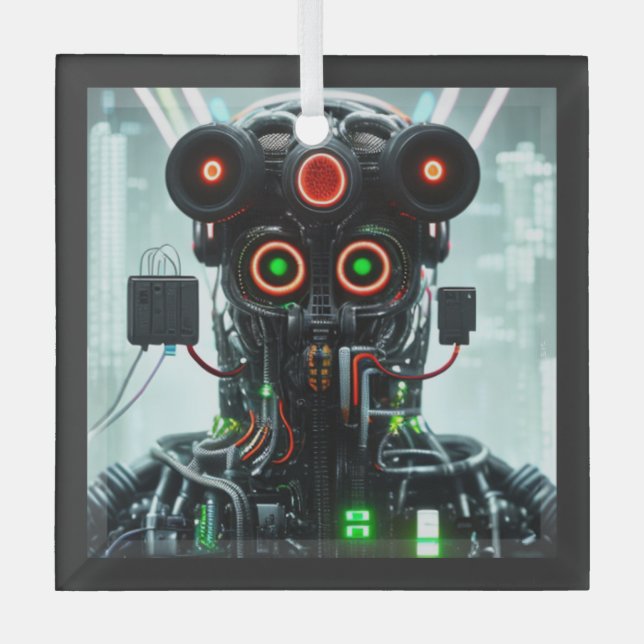 Ornement en verre carré Robot 5 (Recto)