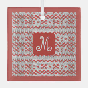 Ornement en verre carré tricot NORDIQUE ROUGE + In