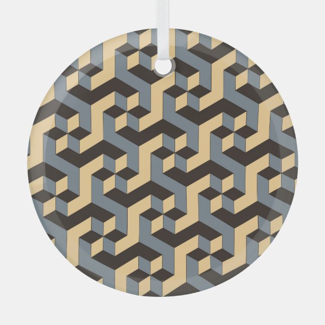 Ornement En Verre Carreaux géométriques complexes en ivoire argenté (Recto)