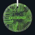 Ornement En Verre Carte de circuit électronique écologique à circuit<br><div class="desc">Cadeaux de circuits imprimés personnalisés pour les geeks ou cadeaux pour les nerds. En voici un pour l'Ordinateur Nerd ou Geek en chacun de nous. Geek Sortez votre Nerd avec cette carte de circuit électronique PCB personnalisée. Il s'agit d'une image de fond d'une carte de circuit imprimé ou d'une carte...</div>