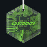 Ornement En Verre Carte de circuit électronique écologique à circuit<br><div class="desc">Cadeaux de circuits imprimés personnalisés pour les geeks ou cadeaux pour les nerds. En voici un pour l'Ordinateur Nerd ou Geek en chacun de nous. Geek Sortez votre Nerd avec cette carte de circuit électronique PCB personnalisée. Il s'agit d'une image de fond d'une carte de circuit imprimé ou d'une carte...</div>