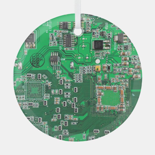 Ornement En Verre Carte de circuit Geek d'ordinateur vert (Recto)
