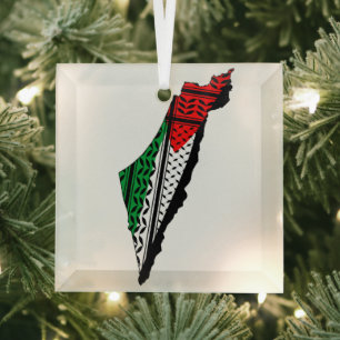 Ornement En Verre Carte de Palestine avec drapeau et Motif Keffiyeg