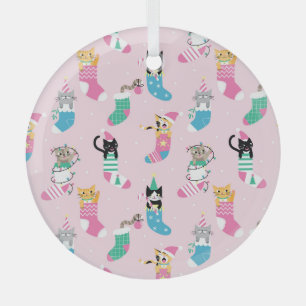 Ornement En Verre Cartographie Chats Noël Motif sans couture