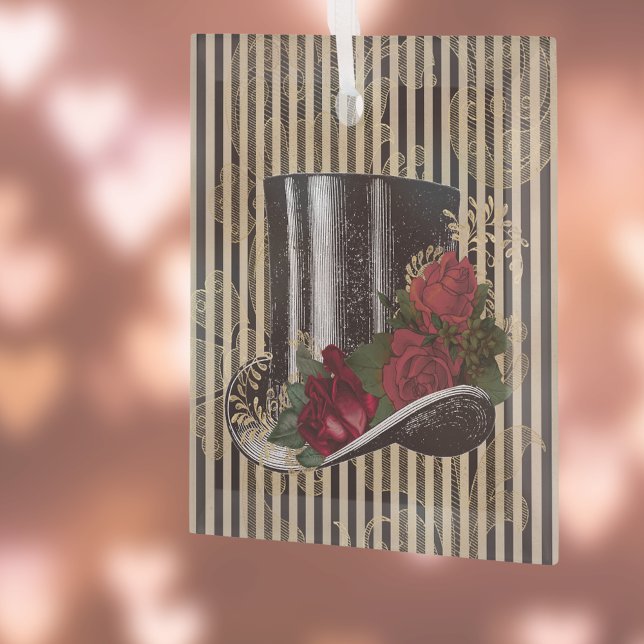 Ornement En Verre Casquette victorien noir sur Black Gold Damask Str (Créateur téléchargé)