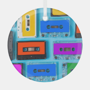 Ornement En Verre Cassette Rétro : Collection Arrière - plan Bleue