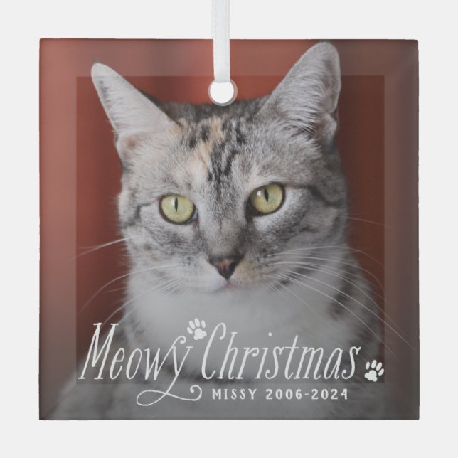 Ornement En Verre Cat Meowy Christmas Pet Memorial Photo (Recto)