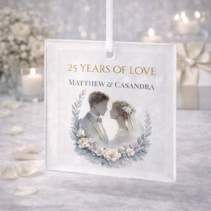 Ornement En Verre Célébration de l'anniversaire de mariage de 25 ans
