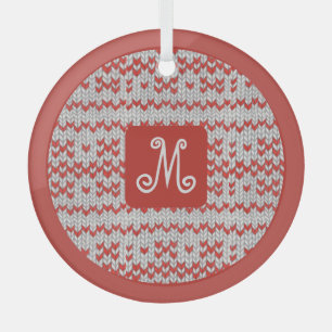 Ornement en verre cercle tricot nordique ROUGE