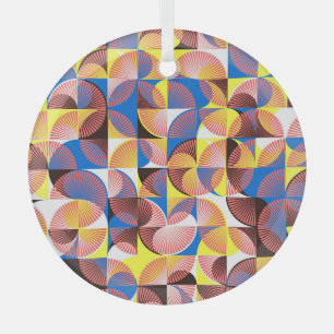 Ornement En Verre Cercles de milieu de siècle, rayures, carreaux vin