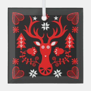 Ornement En Verre Cerf de Noël rouge scandinave