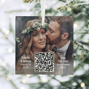 Ornement En Verre Chanson mariage ou Playlist QR Code & Photo Nouvea
