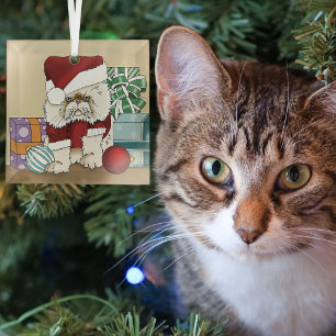 Ornement En Verre Chat de Noël grincheux Santa drôle de vacances