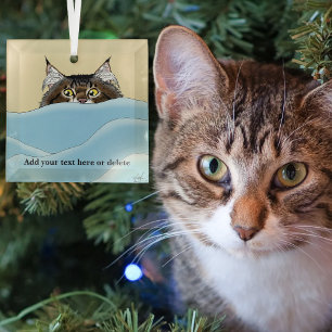 Ornement En Verre Chat tigré jaune drôle et joueur pour humour matin