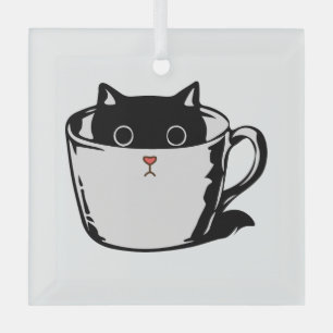 Ornement En Verre Chaton noir avec nez rouge caché dans une tasse