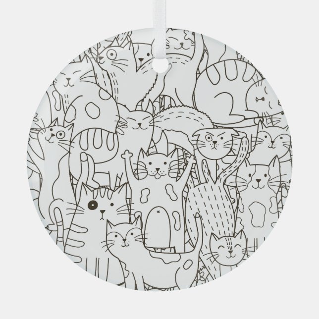 Ornement En Verre Chats de gribouillis : noir et blanc. (Recto)