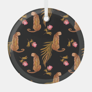 Ornement En Verre Cheetahs romantiques : aquarelle motif sans coutur