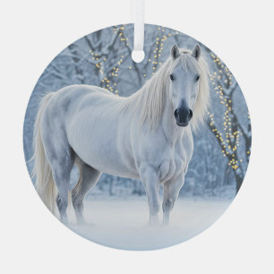 Ornement En Verre Cheval dans la neige Joyeux Noël