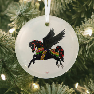 Ornement En Verre Cheval de carrousel élégant Pegasus noir vintage