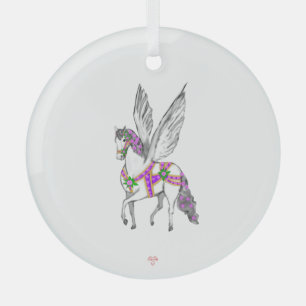 Ornement En Verre Cheval de carrousel vintage Pegasus blanc cabré