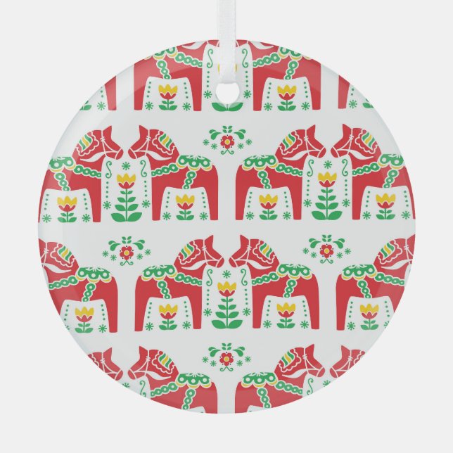 Ornement En Verre Cheval de Dala suédois : Art folklorique (Recto)