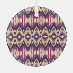 Ornement En Verre chevron ikat bleu rose, ethnique.