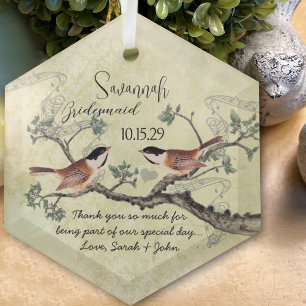 Ornement En Verre Chickadee Vintage Oiseau Maid of Honor Ornamals