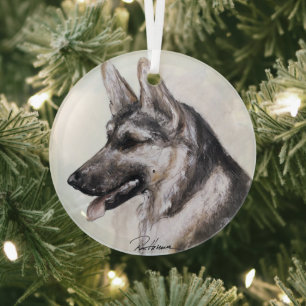Ornement En Verre Chien berger allemand par Hevener