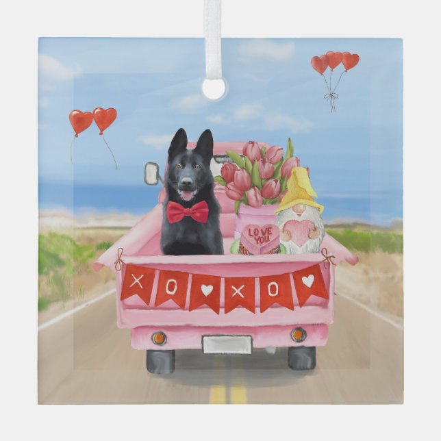 Ornement En Verre Chien berger allemand Saint Valentin Coeurs de cam (Recto)