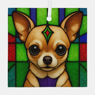 Ornement En Verre Chien Chihuahua "Vitrail"