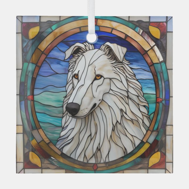 Ornement En Verre Chien de Borzoi "Verre Tiré" (Recto)