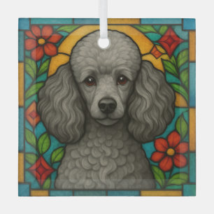 Ornement En Verre Chien de caniche gris/argenté "Verre tendu"