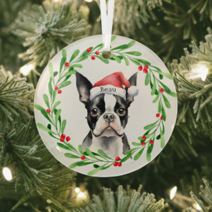 Ornement En Verre Chien de Noël Boston Terrier Terrier Fêtes Animaux